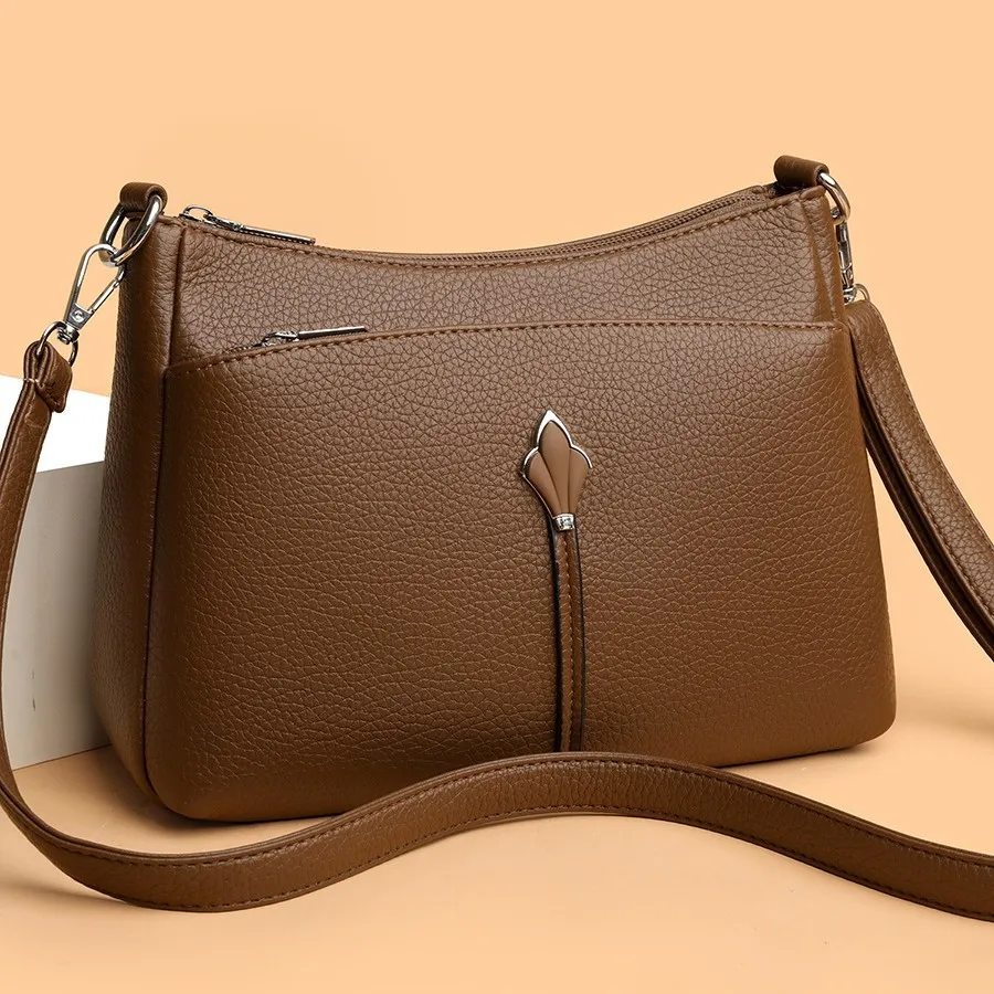 

Новинка 2025, женская большая сумка из мягкой кожи, многослойная сумка через плечо большой вместимости, элегантная сумка через плечо для работы и путешествий