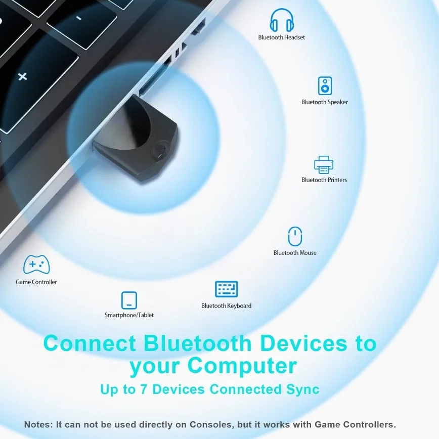 Adattatore USB Bluetooth 5.4 Ricevitore dongle Bluetooth wireless per PC portatile Win 11/10/8//7 Auricolare Altoparlante Tastiera Mouse Stampante