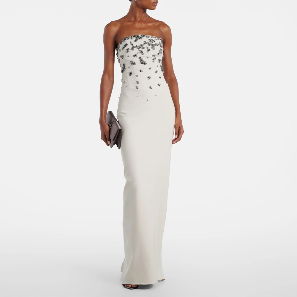 

2025 Women's Prom Dress Crystal Strapless Sleeveless Luxurious Evening Gowns Long Backless Trumpet/Mermaid Formal Party Dresses