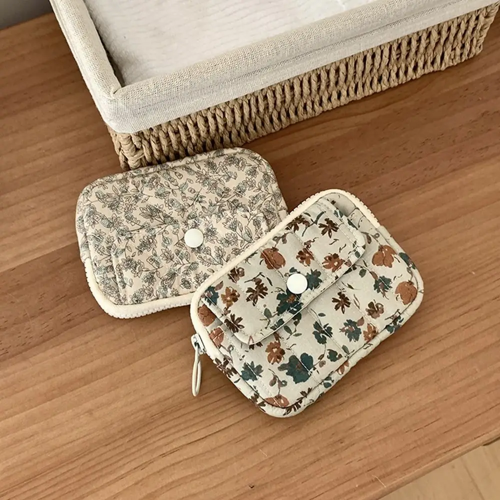 Stripe Floral Coin Purse Large Capacity Flower Small Makeup Lipstick Bag Card Holder Earphone Bag Mini Canvas Storage Bag