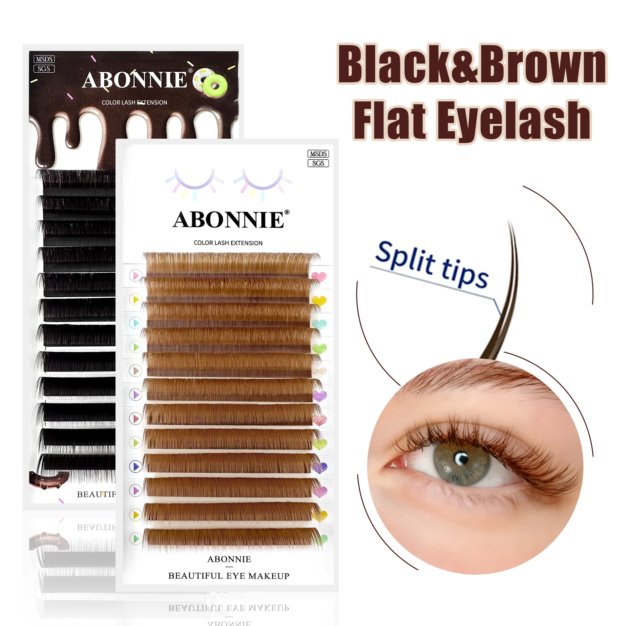 

Abonnie Brown Flat Eyelashes Ellipse Eyelashes Extensions Split tip Flat Cilios
