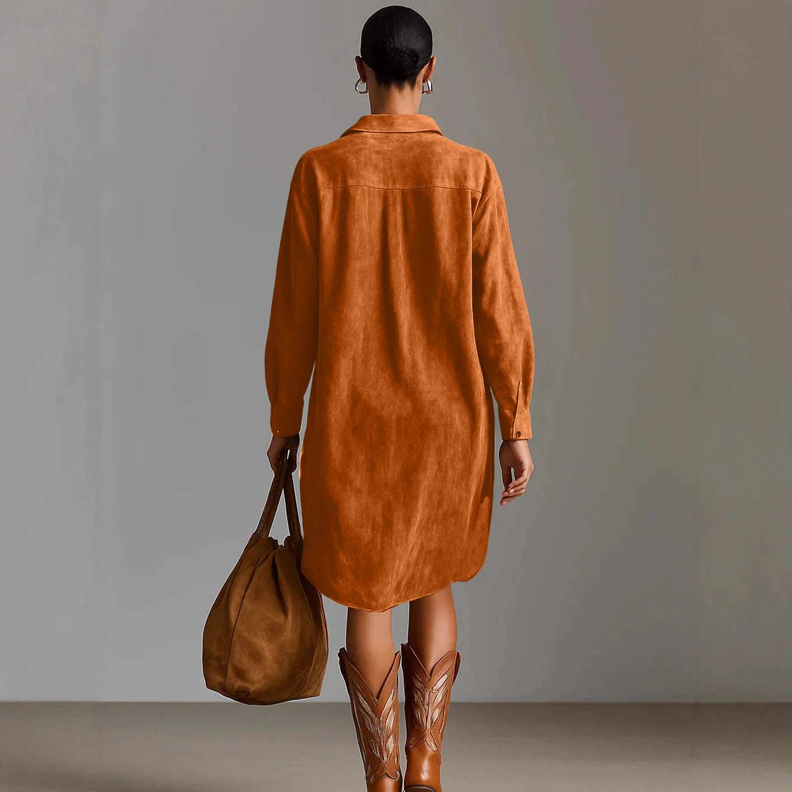 Womens Shirt Dress Burgundy Suede Embroidered High-Low Puff-Sleeve Bohemian Casual 2026 Trendy Dresses Stylish Outfit Vestido