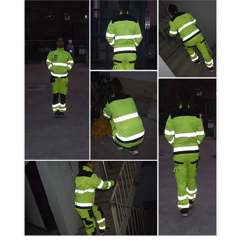 Fluorescent Yellow High Reflective Belt Split Night Work Clothing With Multiple Pockets, Workshop Machine Repair Safety Overall