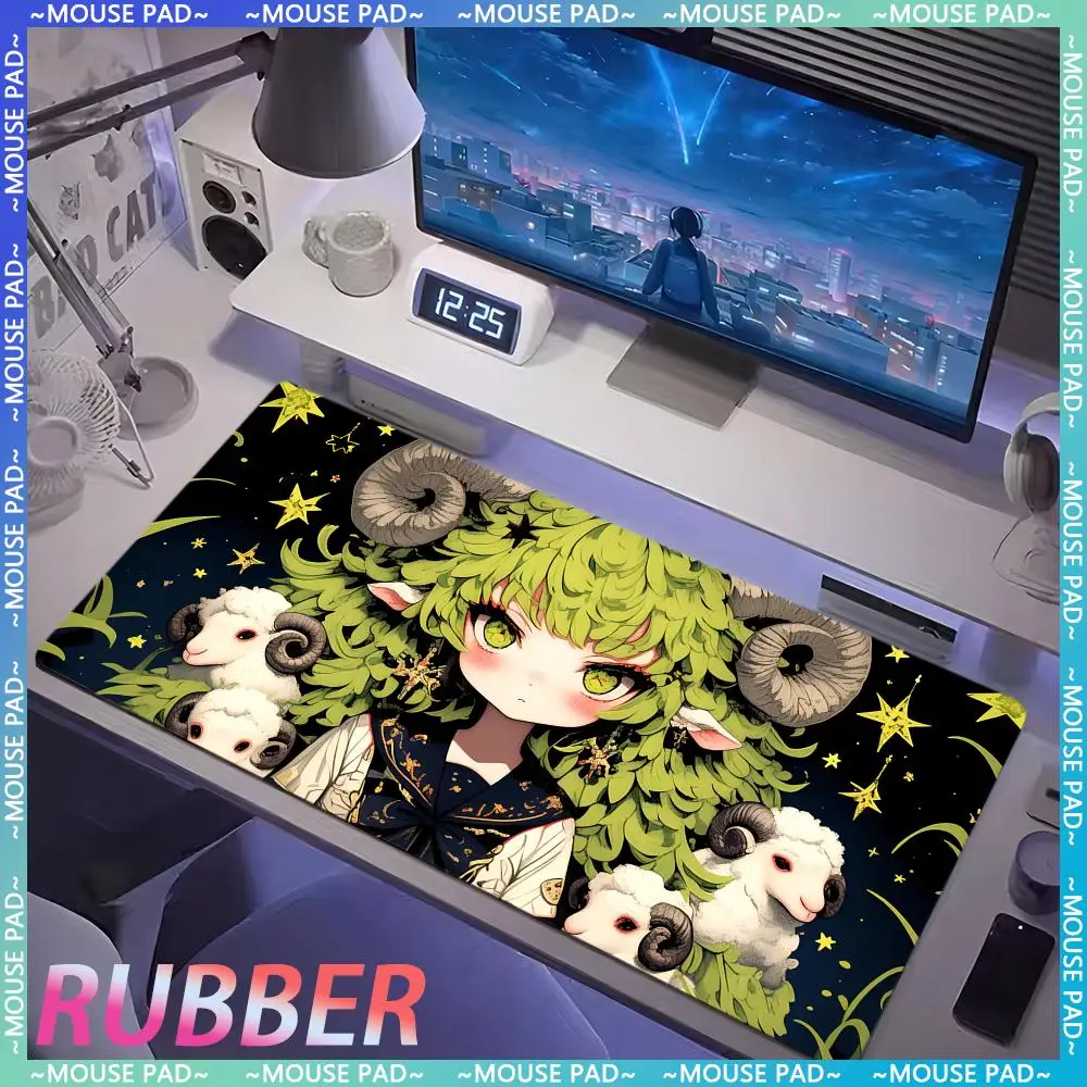 

Anime Girl Green Large MousePad XXXL Computer Gamer Rubber Non-slip Game Keyboard Pad Carpet Cute Desk mat Lock Edge Mouse Pad