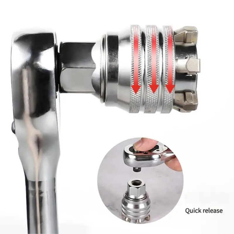 

652F Heavy Duty 72 Tooth Ratcheting Wrench Adjustable Socket Spanner 10-19mm Ranging 3/8" Drive Workshop Tool for Mechanics