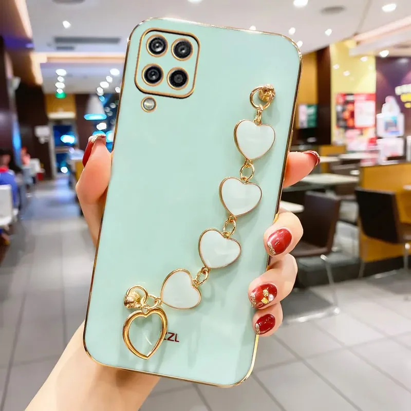 Heart Plating Bracelet Case For Samsung A11 A12 A13 A14 A30 A20S For Samsung A03 A04 A04S A03S A10S A21S Luxury Silicone Cover