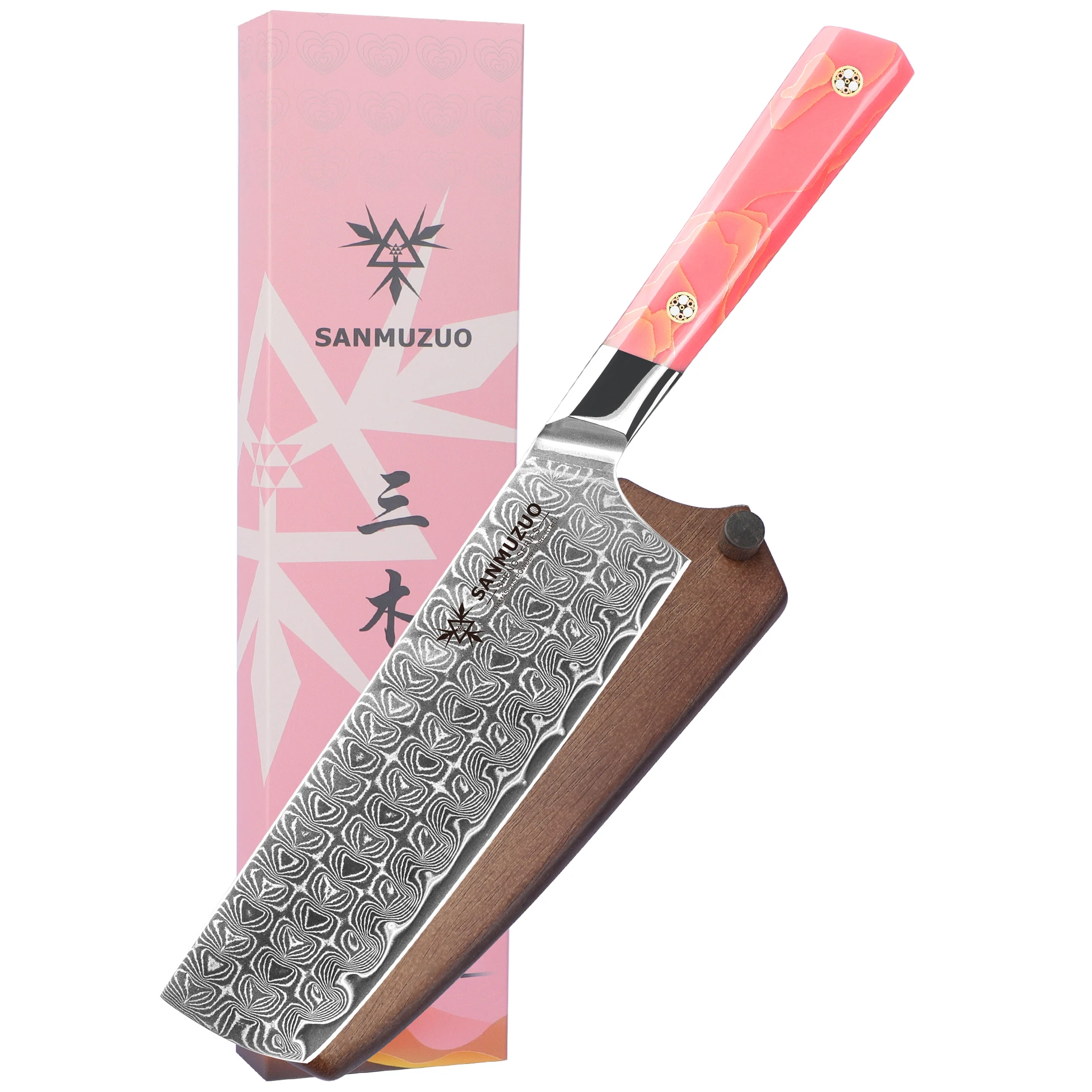 

SANMUZUO 7-дюймовый нож Nakiri — японский нож серии SHENG — лезвие из дамасской порошковой стали с удобной ручкой из смолы