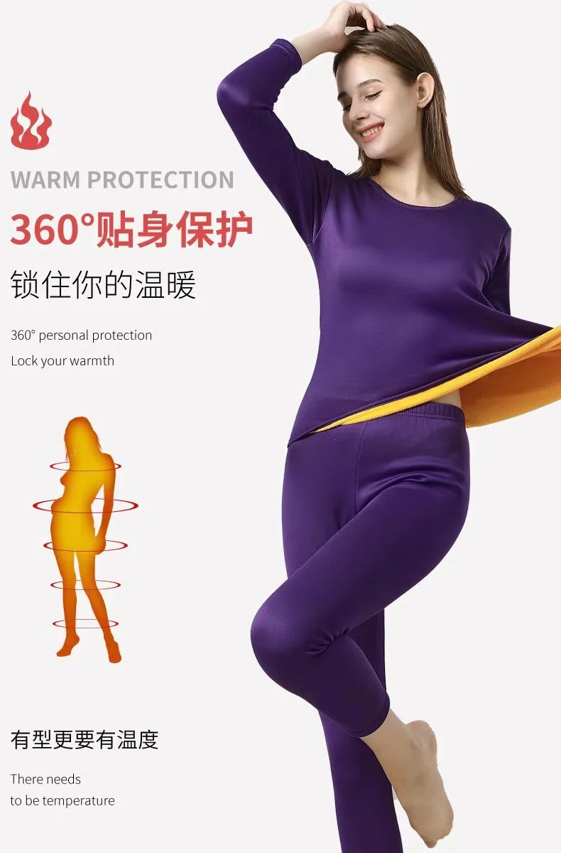 Long John Top and Legging for Women, Thermal Underwear Sets, Warm Fleece Pajamas, Round Neck, Winter Clothes, 2 Pieces