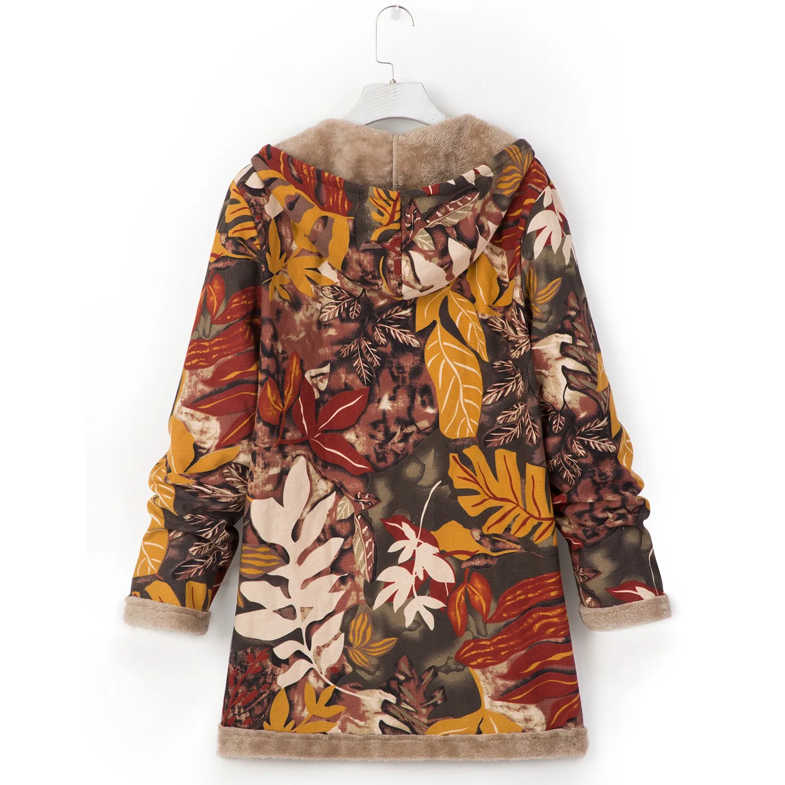 Women Fashion Ethnic Printing Cardigan Splicing Cotton And Linen Hooded Long Sleeves Mid-Length 2024 Outwear Hot Selling Coat