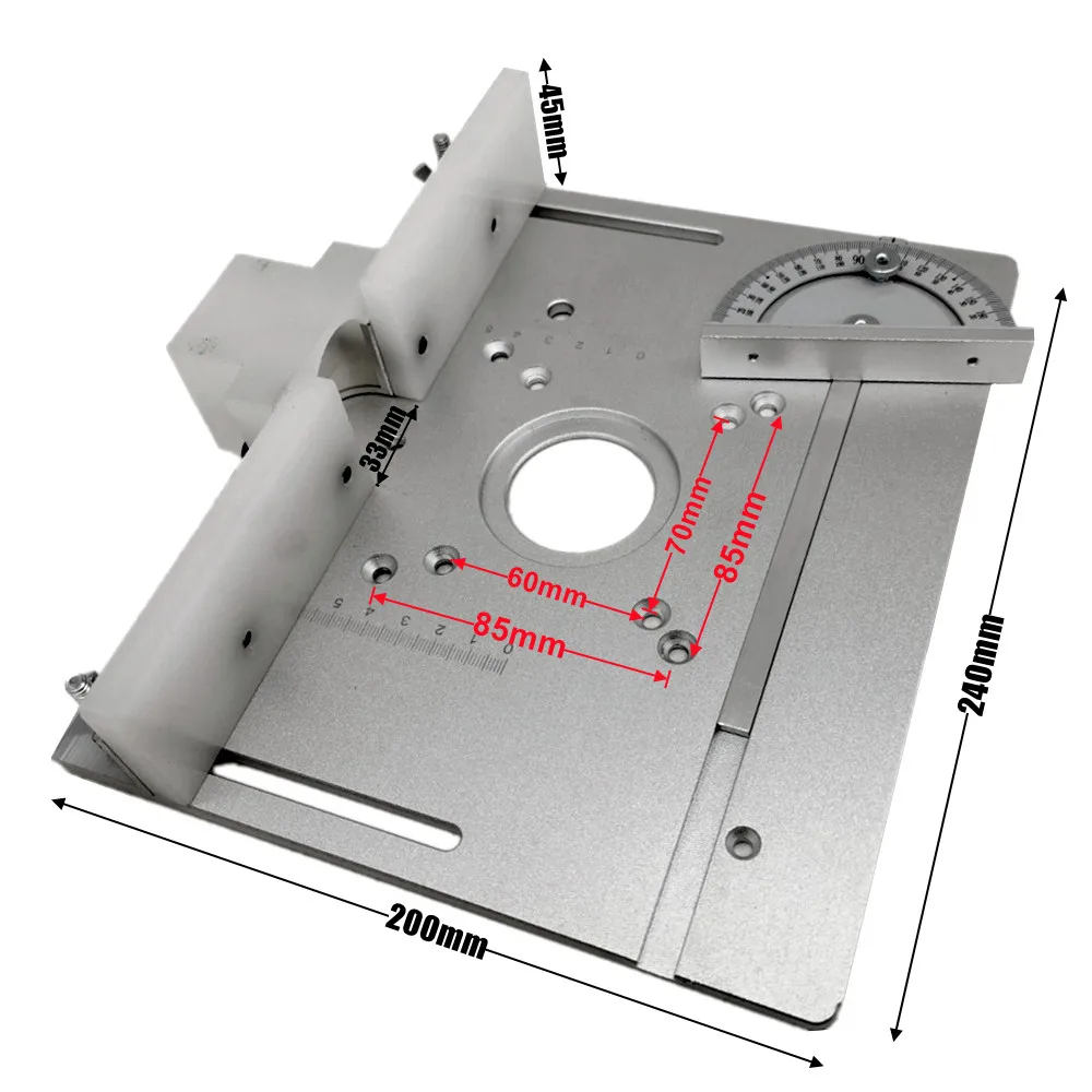2-in-1-Aluminium-Frästisch-Einsatzplatte, elektrische Holzfräse, Trimmmaschine, Flip-Platte, Installationslochabstand 85 x 85 mm, 70 x 60 mm – Detail 3