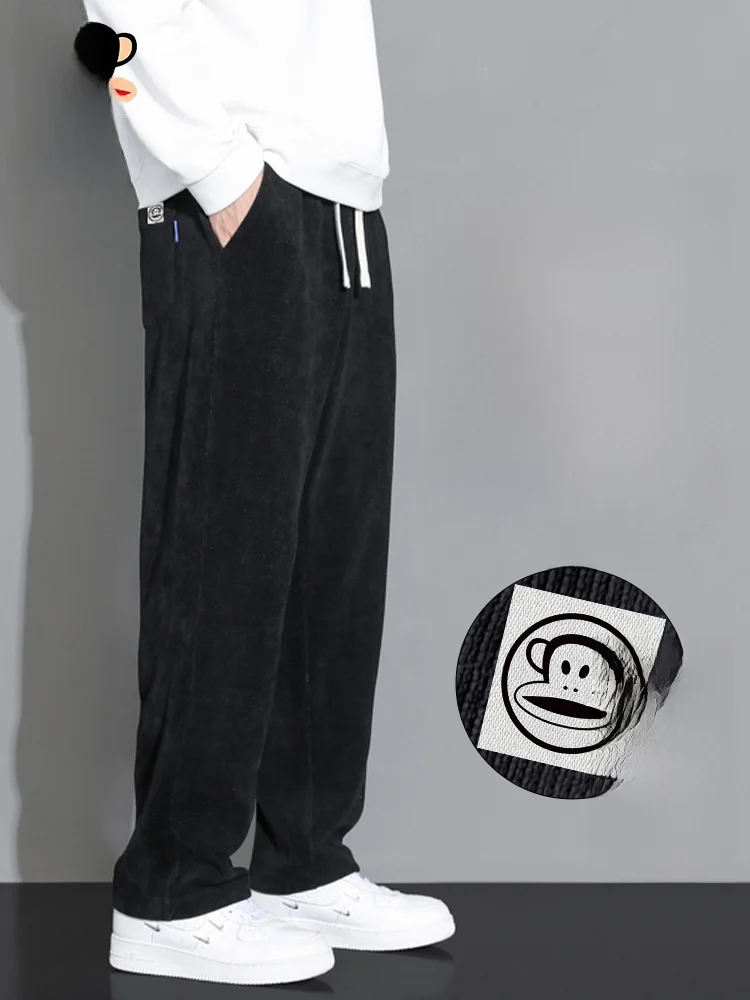 

Мужские повседневные брюки PaulFrank с флисовой подкладкой, черные, прямого кроя, свободные, для весеннего сезона, из полиэфирного волокна