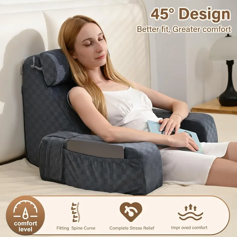 Reading Pillow for Sitting in Bed Adult,Back Pillow for Bed Sitting Up,Back Support Pillow,Bed Rest& Reading chair