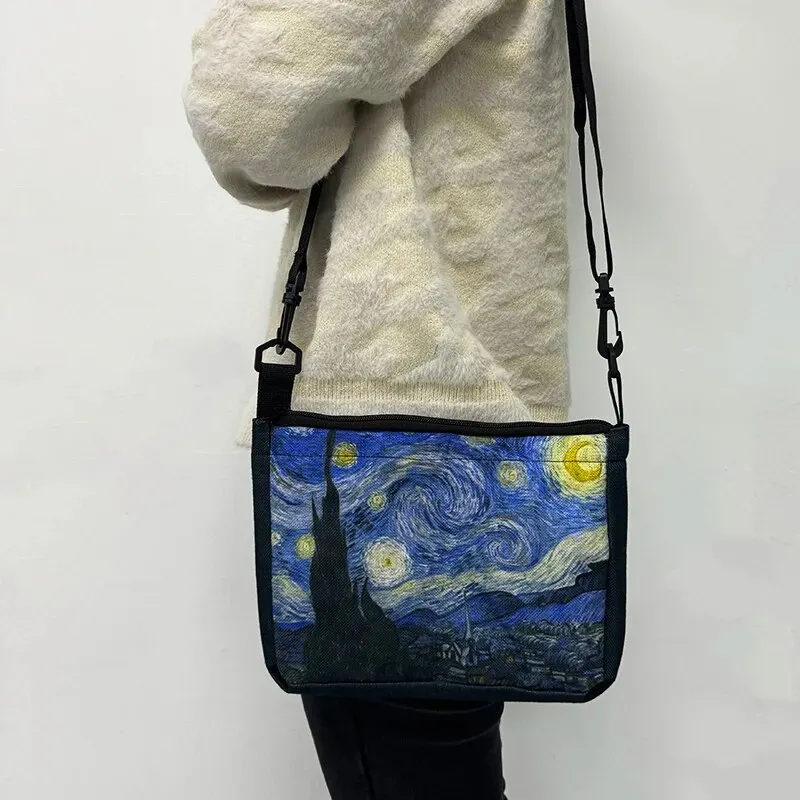 Borsa a tracolla per pittura a olio Van Gogh con stampa artistica nuova borsa a tracolla in lino borsa a tracolla per ragazze pieghevole Casual