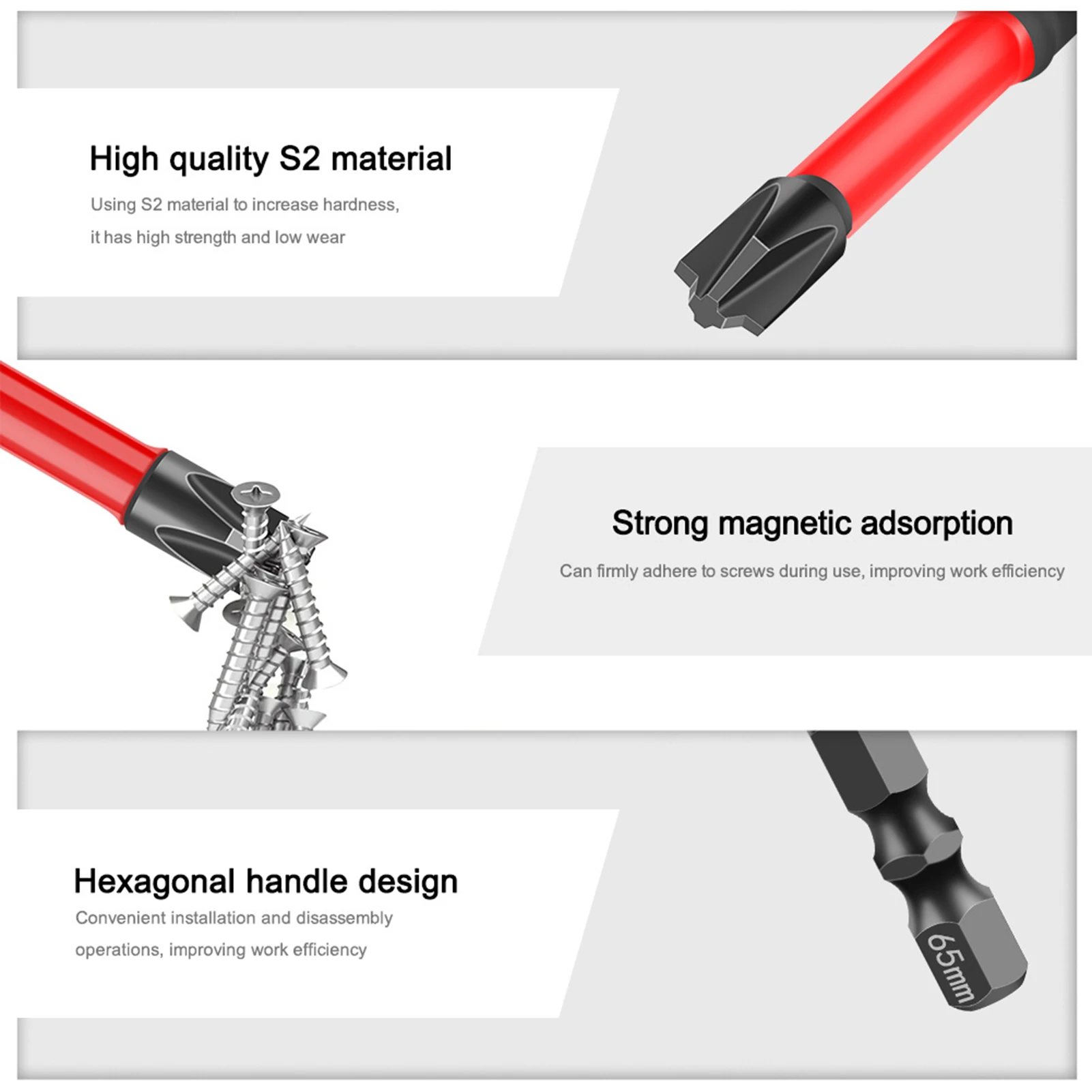 

Набор магнитных бит с защитой от скольжения из легированной стали, с сильным магнитом, крестообразные, для большинства типов винтов