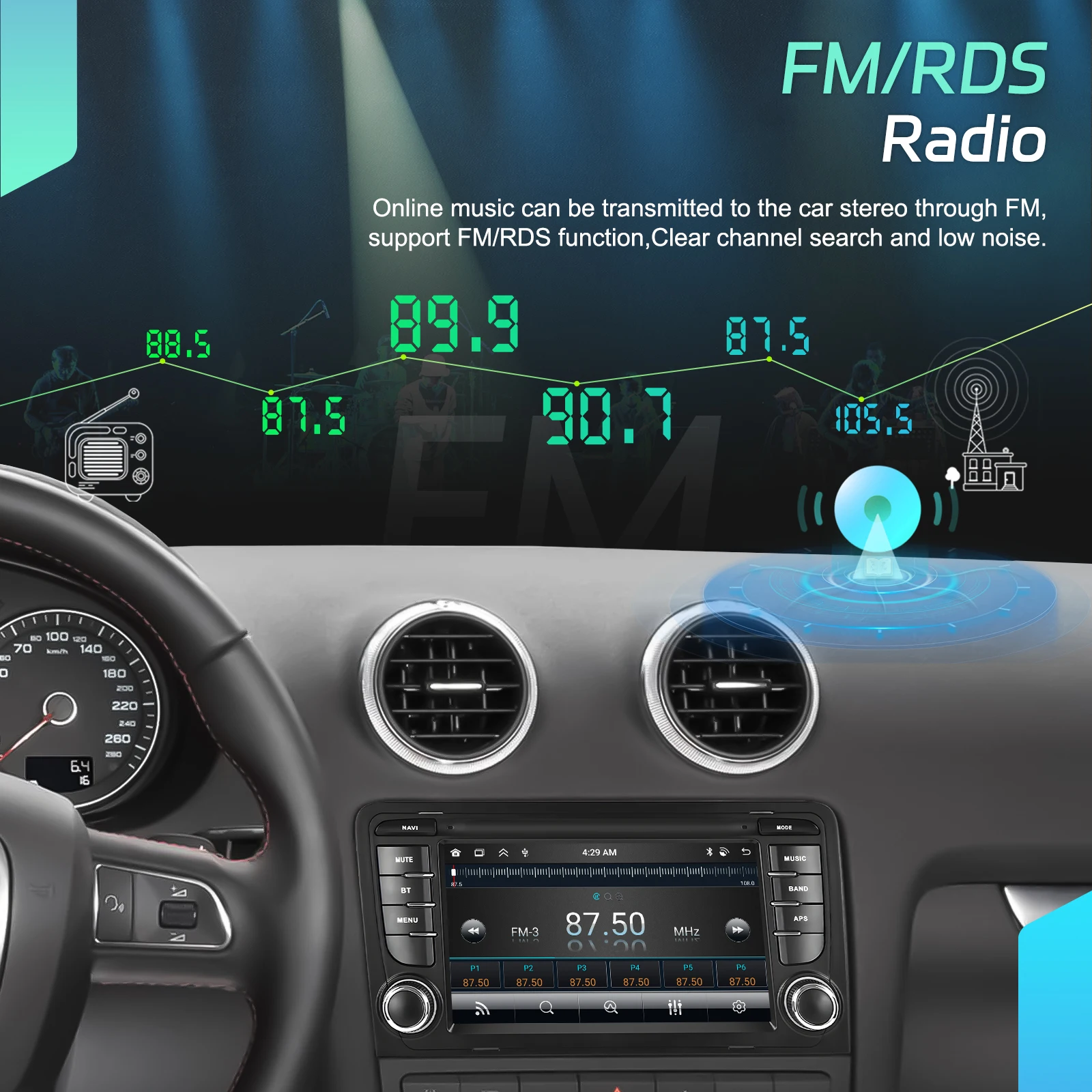 Podofo 7 Zoll 2 Din Autoradio Multimedia-Player für Audi A3 8P/A3 8P1 3-Türer Schrägheck/S3 8P/RS3 Sportback 6+128G HD Kapazitiver Touchscreen Kabelloses Carplay Android Auto Mirror Link Auto-Audiosystem WIFI GPS BT FM/RDS Autoradio Stereo – Detail 13