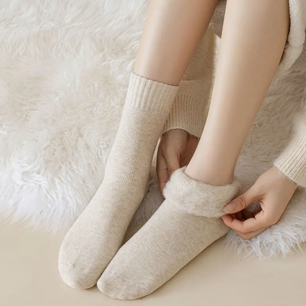 Chaussettes mi-tube en velours sans couture, chaussettes épaisses en éponge brossée, chaussettes de neige en cachemire, bottes chauffantes en velours doux, chaussettes de sol