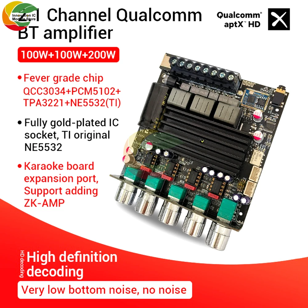 

ZK-APTX1 BT плата цифрового усилителя 2,1 каналов 100Wx2 + 200 Вт Мощный аудио стерео Бас AMP QCC3034 TPA3221