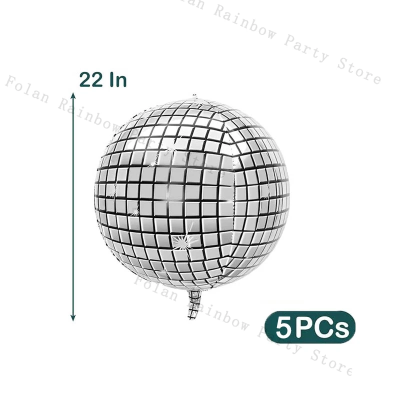 10/22 Zoll 4D Silber Disco-Ball Explosion Sternballon Metallisches Disco-Ballon-Set für Disco-Party Hochzeit Geburtstagsfeier Dekoration