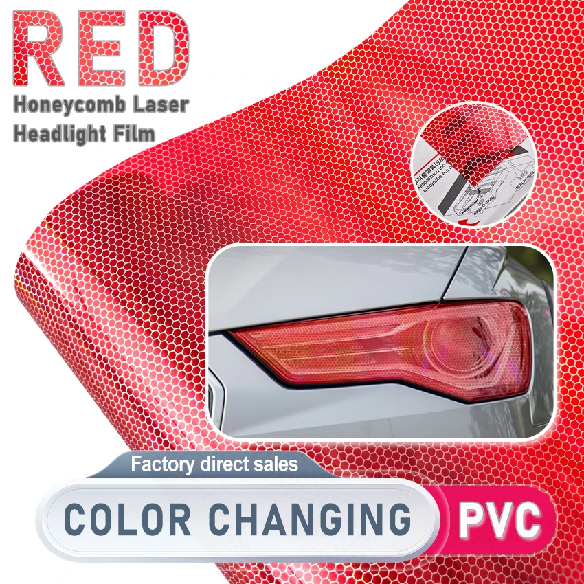 30x150cm Red Laser Honeycomb Headlight Blackout Film Anti-scratch Color Changing Stickers for Vehicle Styling Modification