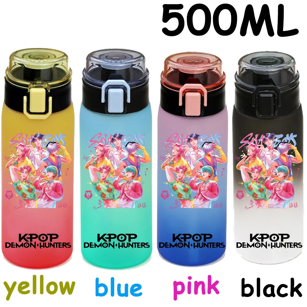500ML K-pop Demon Hunters HUNTR X Rumi Mira Zoey Jinu Celine Kpop taza de agua de plástico K Pop botella para beber escuela Huntrix Gourde