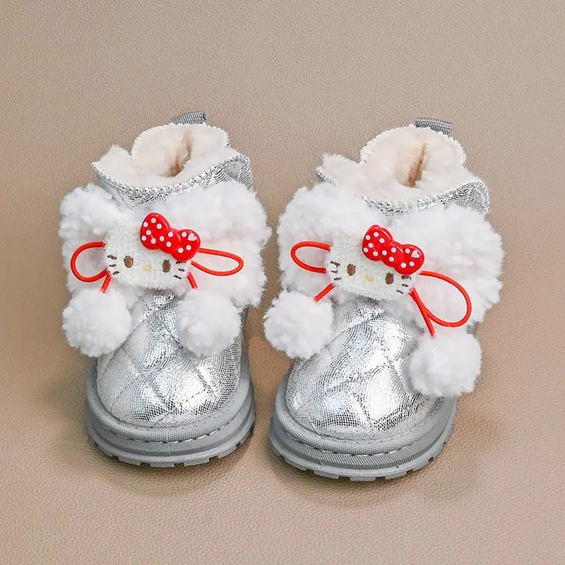 مرحبا كيتي الشتاء الأطفال أحذية سانريو Kawaii الاطفال الكرتون فتاة زائد القطن أحذية النساء الدافئة قصيرة التمهيد الطفل زلة الأحذية هدية #2