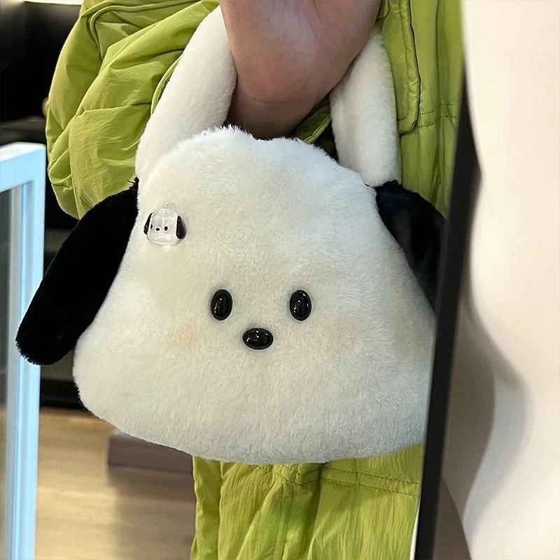 MBTI Small Pochacco Womens Handbag Plush Fluffy Cartoon Casual Cute Bag All-match 2024 Fashion Girls Luxury Designer Coin Purse