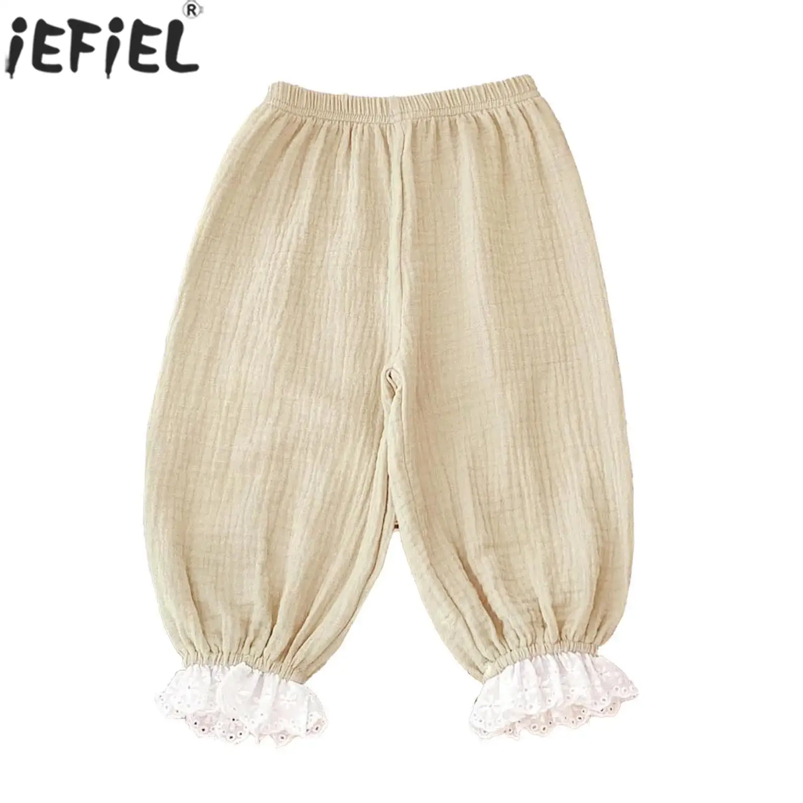 

Baby Girls Casual Loose Harem Pants Breathable Cotton Lace Trim Baggy Trousers Summer Daily School Costume Streetwear Loungewear