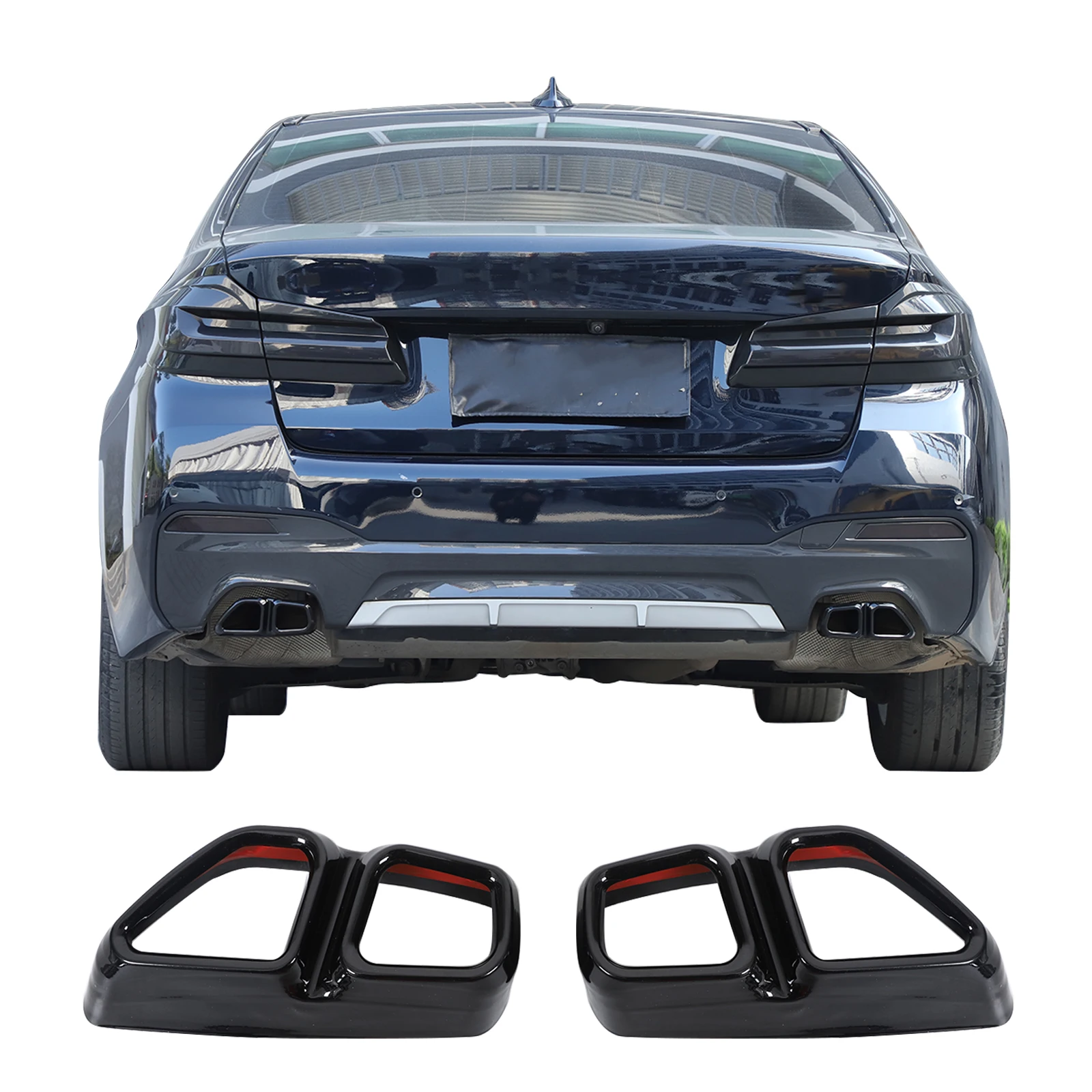 

2Pcs stainless steel black For BMW 5 6 Series GT G30 G32 G38 2018-2023 car tail throat exhaust muffler pipe cover accessories