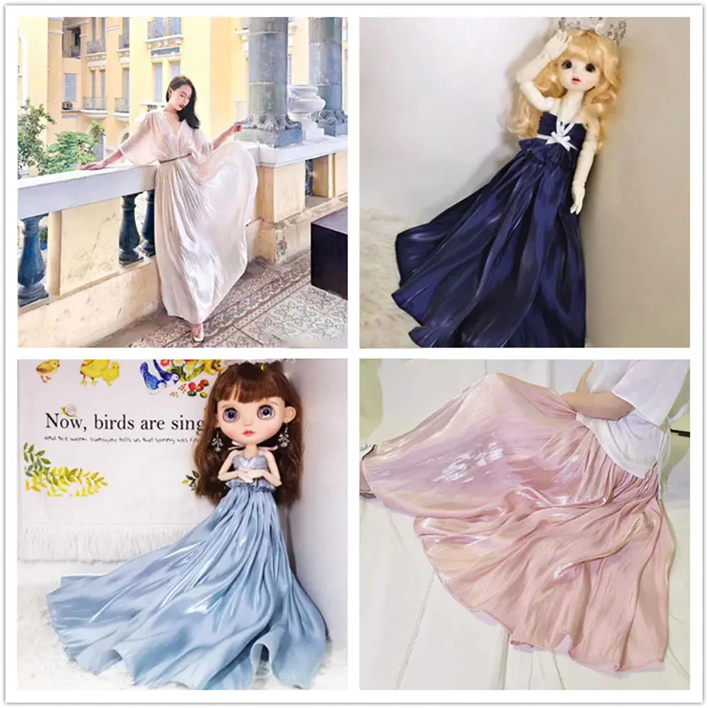 1.5 Meter Wide Phantom Color Gradient Glass Silk Satin Fabric Shirt Stage Dress Crystal Bright Face Sparkle Cloth DIY Doll Decor