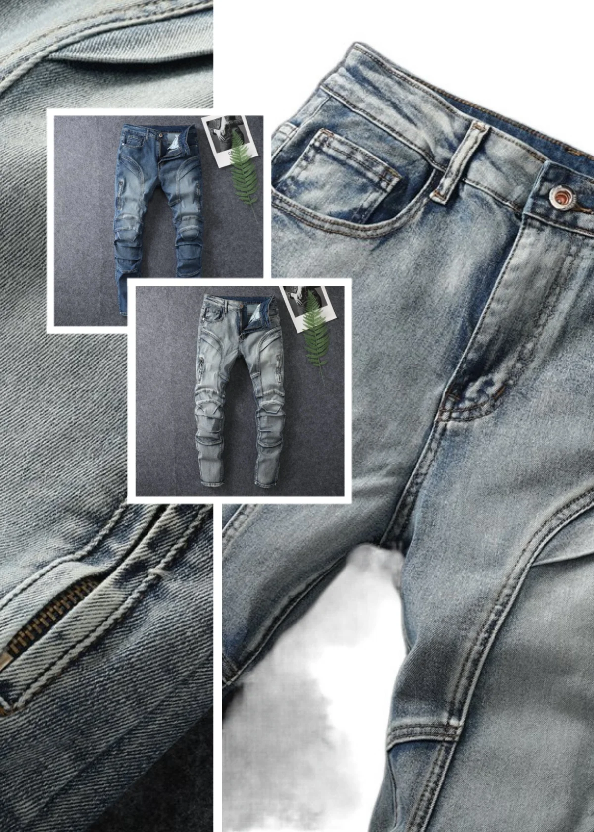 Two tone distressed patchwork jeans for men trendy jeans for summer thin straight leg pants slim fit small leg distressed jeans