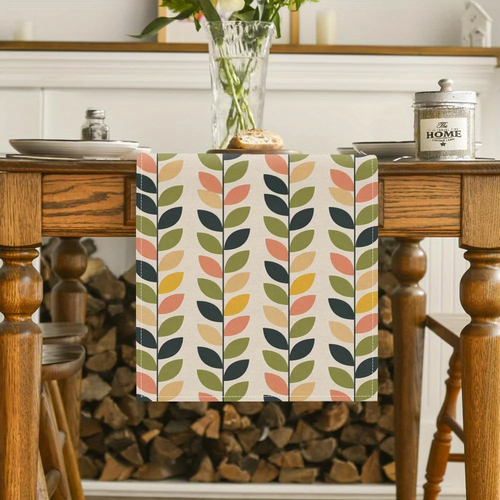 Autumn Table Runner | Beige, Teal Green, Pink, Brown & Yellow Multi-Color |  Perfect for Kitchen, Dining Table & Party Decor