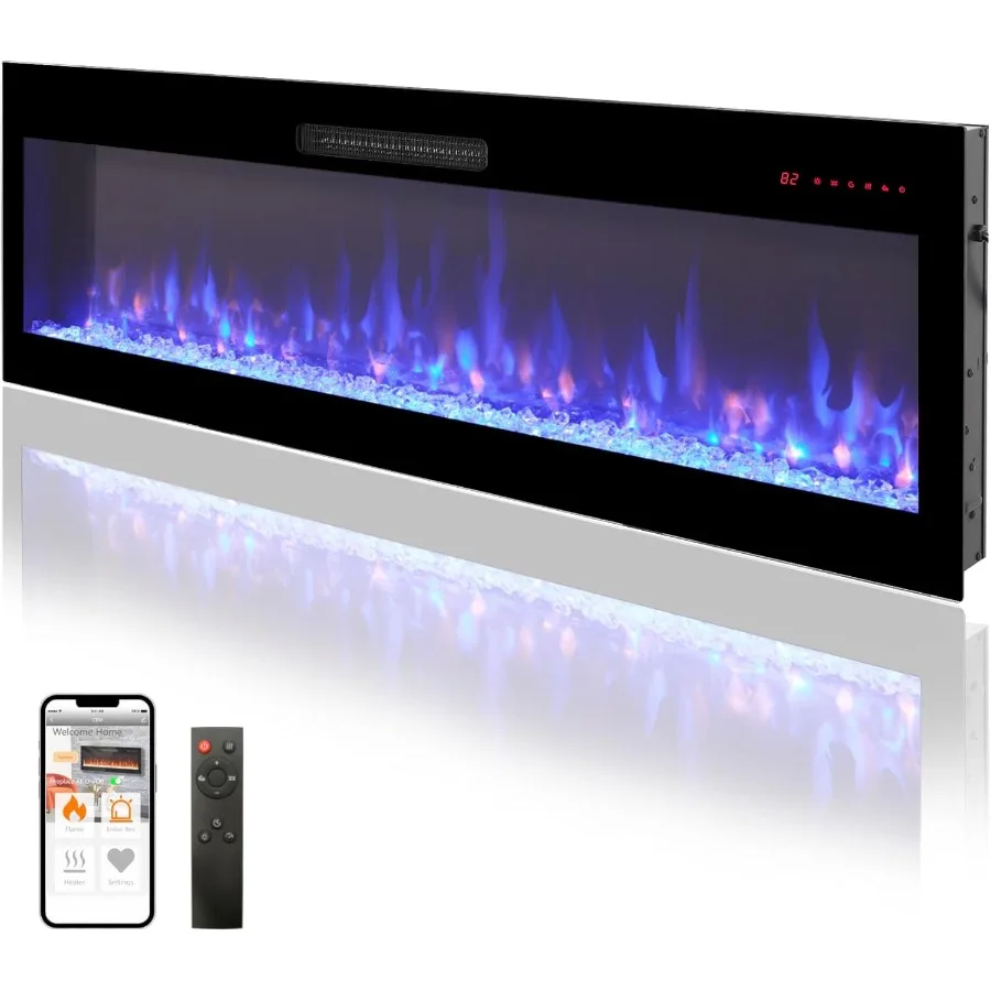 

50 Smart Electric Fireplace Alexa/WiFi Enabled 16-Color 3D Multi-Row Flame 1400W Fireplace Insert Wall Fireplace Electric with