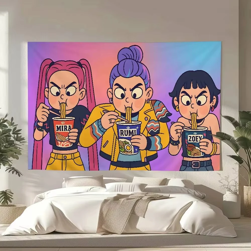 خلفية حفلة Kpop D-Demon Hunters، نسيج على الطراز البوهيمي لمهرجان الموسيقى وحفلات أعياد الميلاد