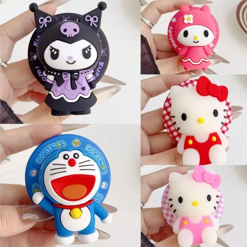 

3D-чехол с мультяшными персонажами Hello Kitty и Kuromi для iPhone, складной силиконовый держатель для Magsafe, магнитный держатель-подставка для телефона, милый дизайн