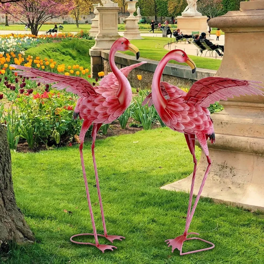 Set of 2 Statue Tall Birds Garden Statues and Sculptures Home Decoration Pink Yard Decorations