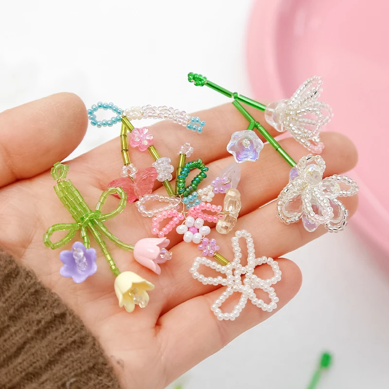 French gentle Japanese and Korean ins wind beads woven flowers beaded diy handmade earrings sweet girl bracelet necklace.