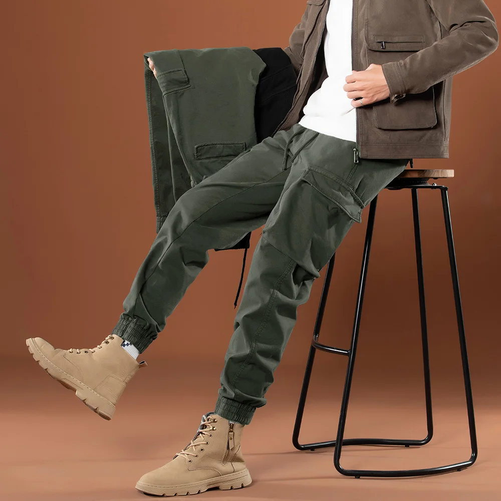 2023 Autumn/Winter Retro Casual Multi Pocket Cargo Warm Pants Wear Resistant Outdoor Cotton Man Trousers Thicken the Fleece