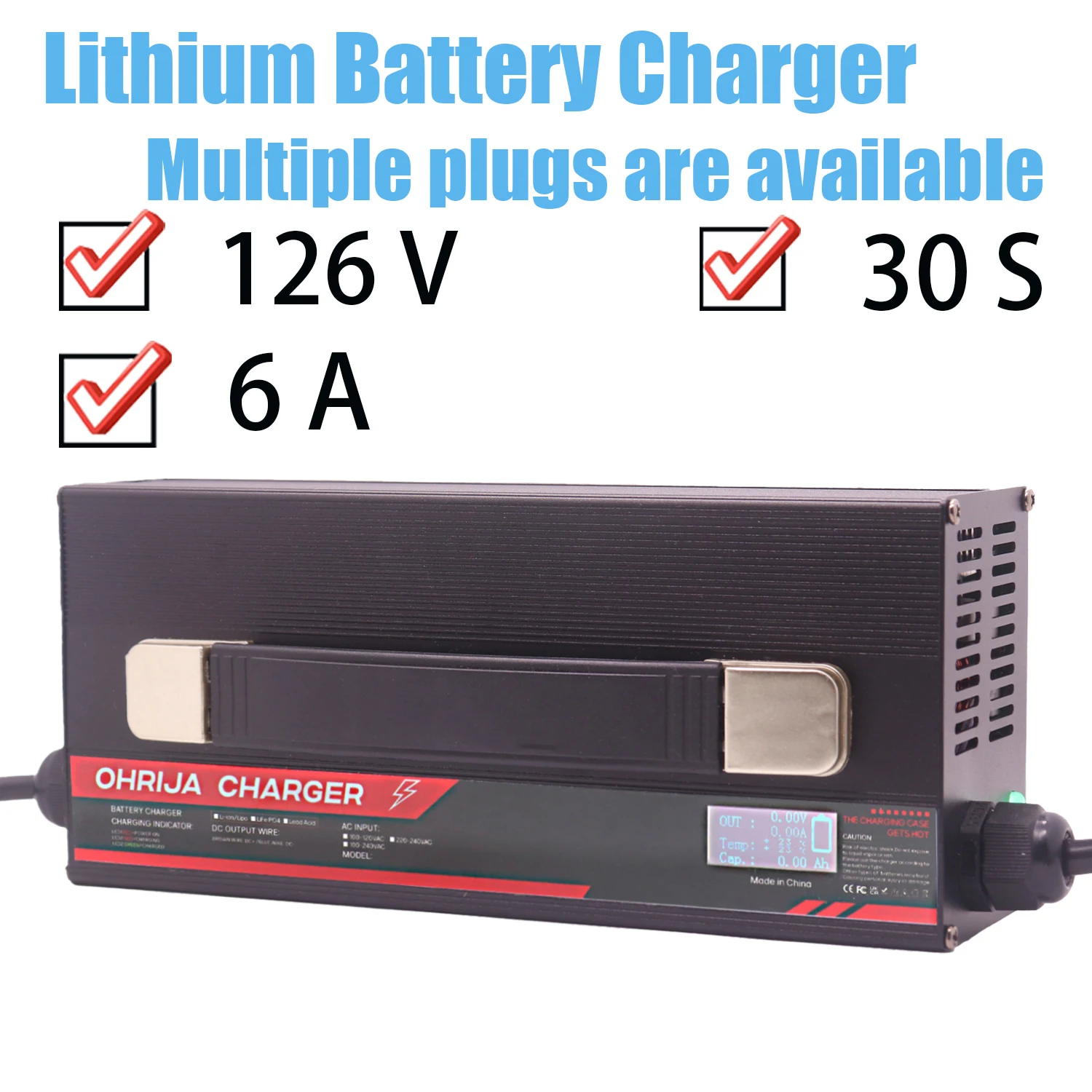 OHRIJA 126V 6A High power Aluminum Shell LCD Li-ion Battery Charger is Suitable 30S  Battery Fast Charging Heat dissipation