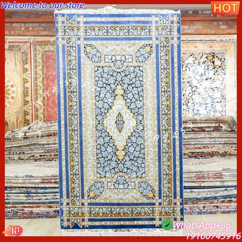 CECertificate 91x152cm Elegant Persian Vintage Hand Knotted Silk Carpet Floral Pattern Washable Made in China