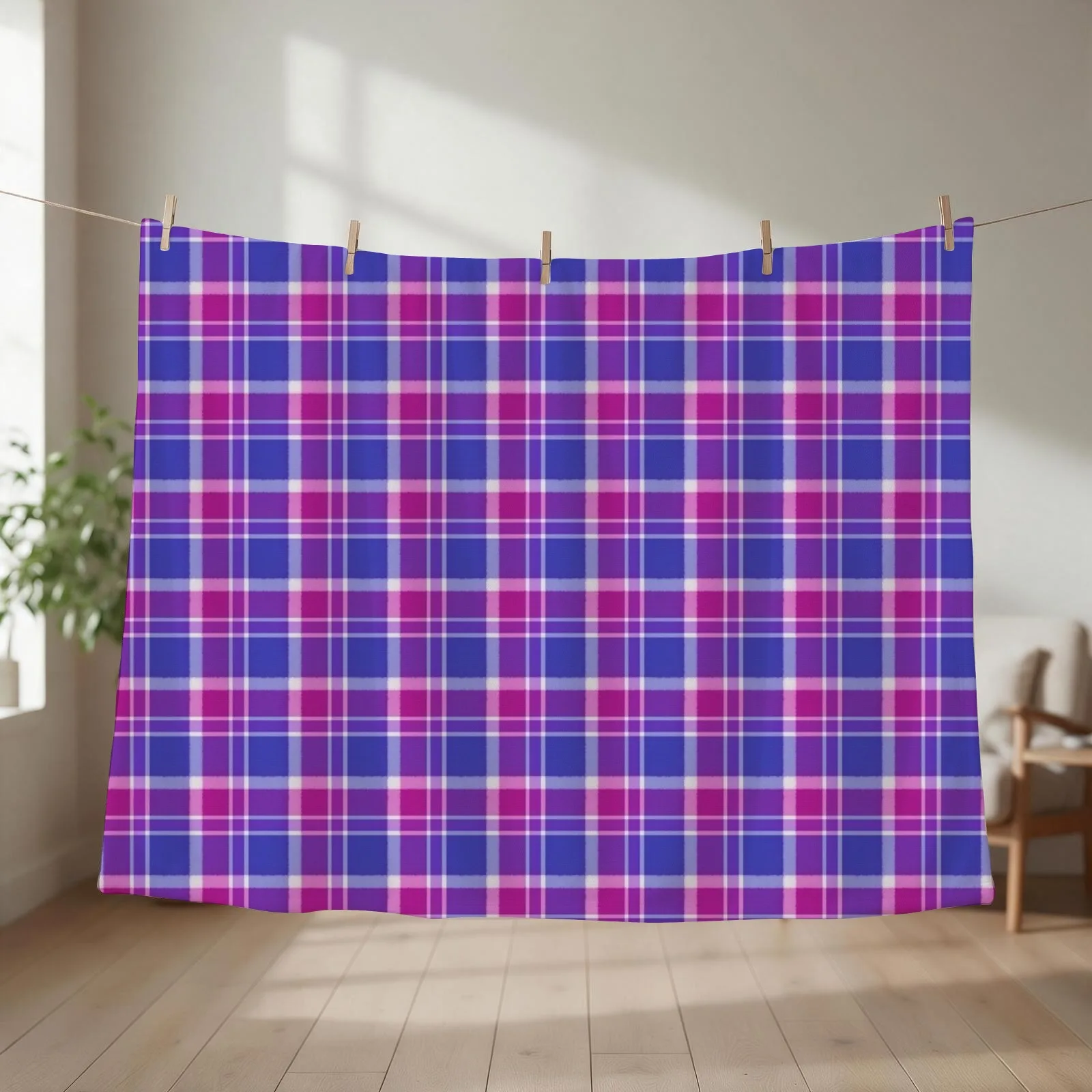 PRIDE PLAID - Bi Throw Blanket couch cozy soft plush fuzzy picnic outdoor blanket