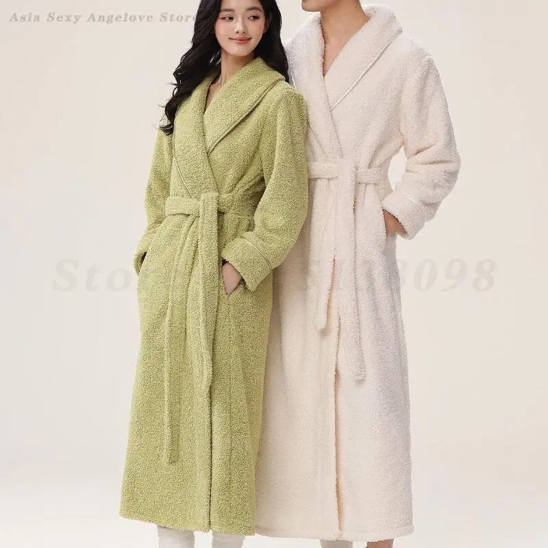 

New Couple's Sleepwear Robe Autumn Winter Coral Fleece Pajamas Thick Warm Bathrobe Kimono Gown Loose Casual Home Clothes Pyjama