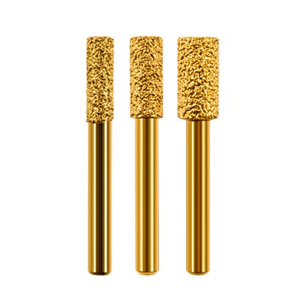 3Pcs Vacuum Brazed Diamond-Burring Head Grinding Bit Cylinder Type Filing Tools For Stone Polishing Rotary Tools Accessories