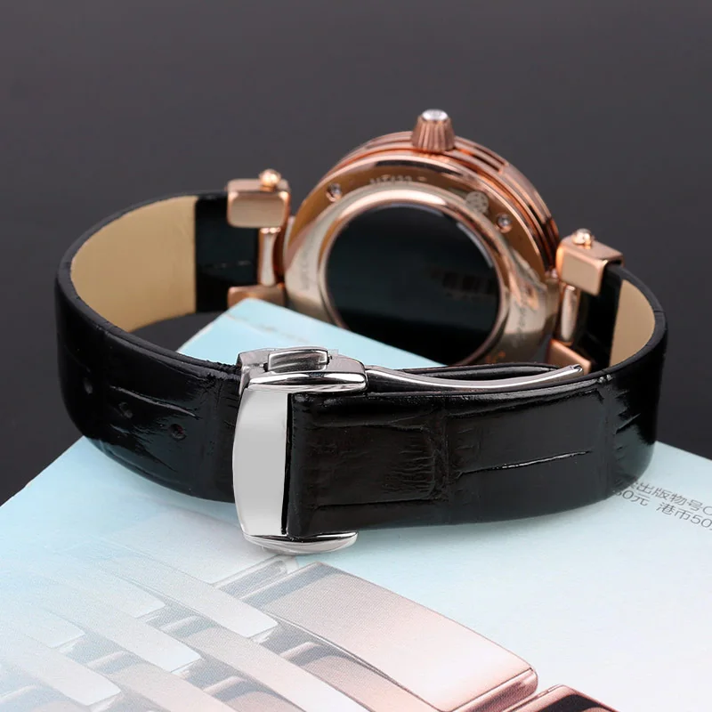 Cho Omega De Ville Yến 424.33/38 Nữ Matic Da Bò Chính Hãng Dây Da Nữ Dây Đồng Hồ lõm Giao Diện 16Mm