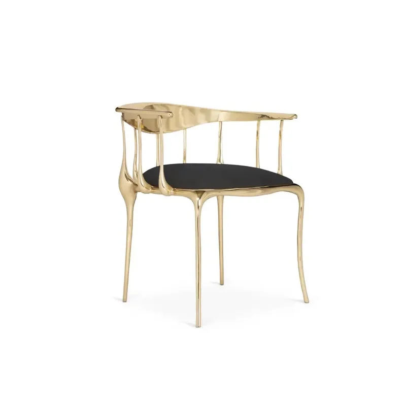 

Italian high-end luxury pure copper brass dining chair villa restaurant armchair hotel banquet dining table and chairs