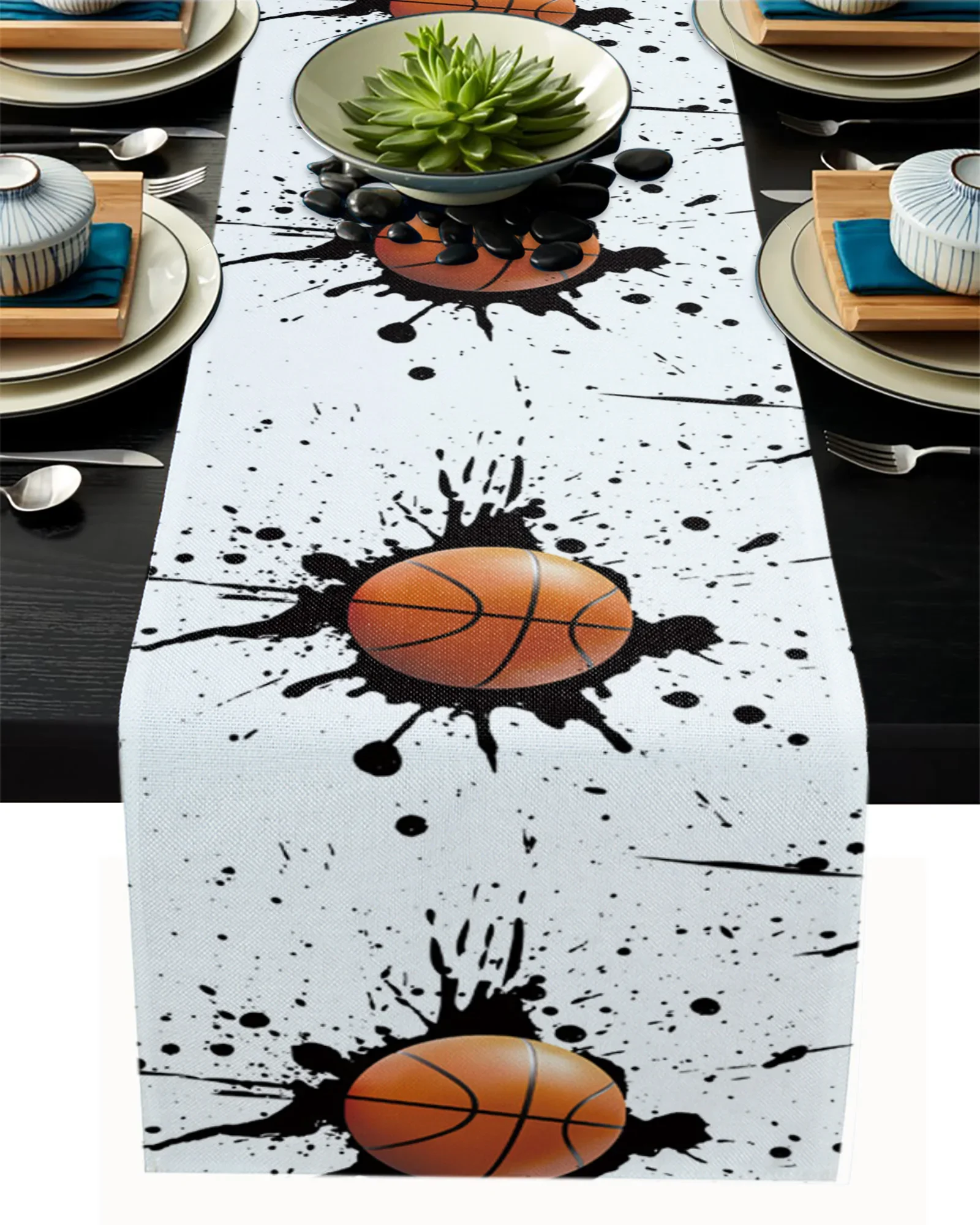 Ink Splash Basketball Sport Linen Table Runners Kitchen Table Decoration Accessories Dining Table Runner Wedding Party Supplies