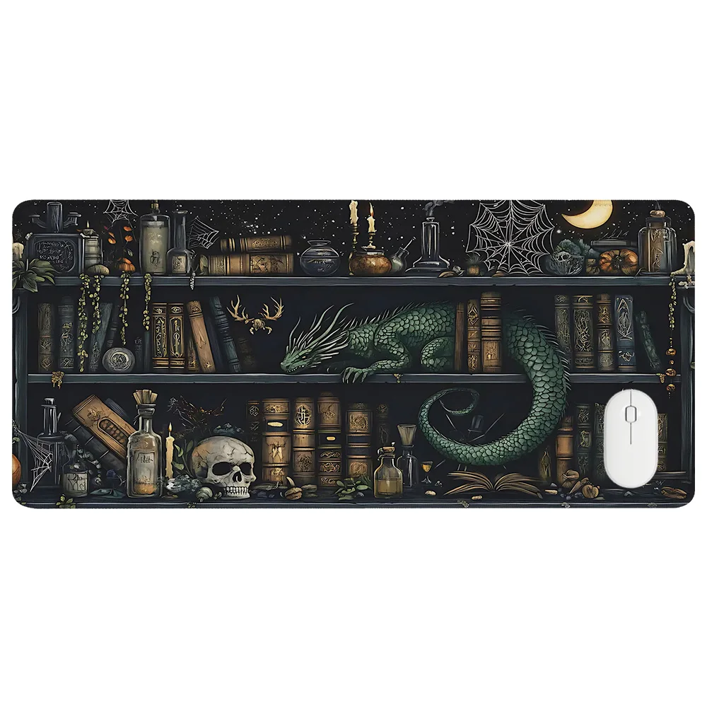 Wizard's Bookshelf Desk Mat Vintage Fantasy Bookcase Mouse Pad Sorcerer's Library Mousepad Witchy Potion Shop Topper Cottagecore