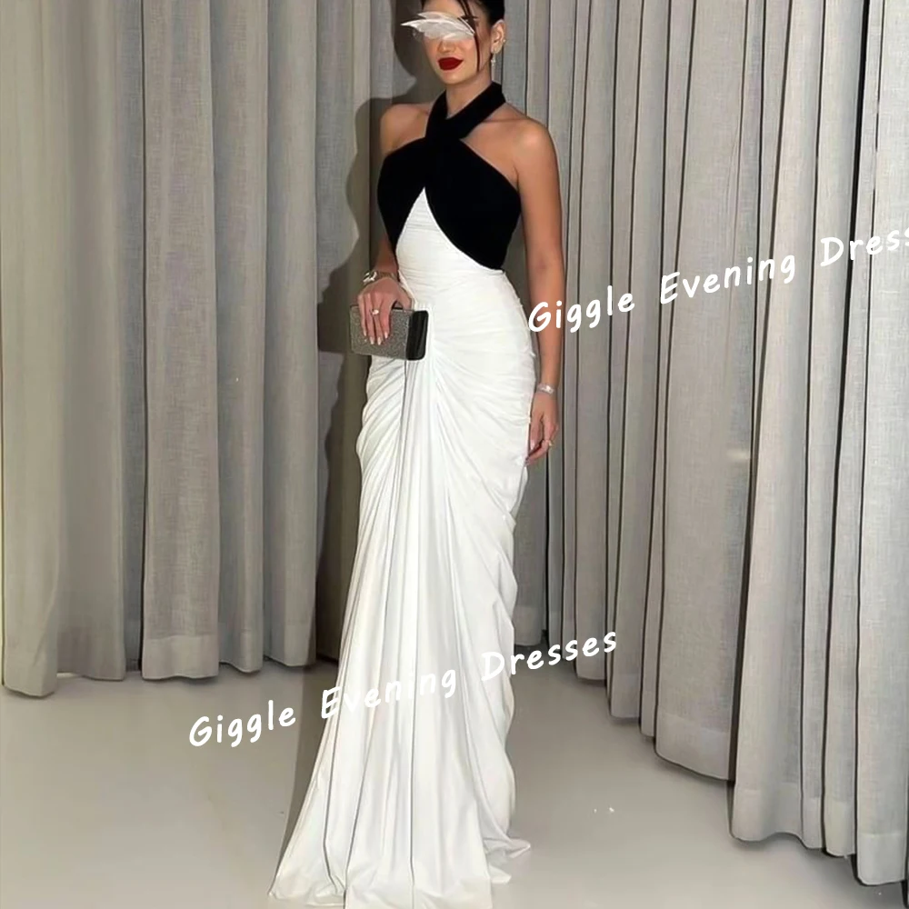 Giggle Crepe Halter Pleating Sexy Prom Gown Saudi Arab Close-Fitting Elegance Floor-Length Evening Party Dresses for Women 2024