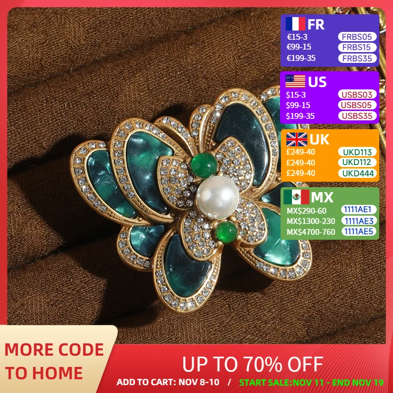 

Vintage Real Gold Plated Green Butterfly Rings For Woman Natural Glass Rhinestone Layered Pearl Wedding Large Luxury Designer