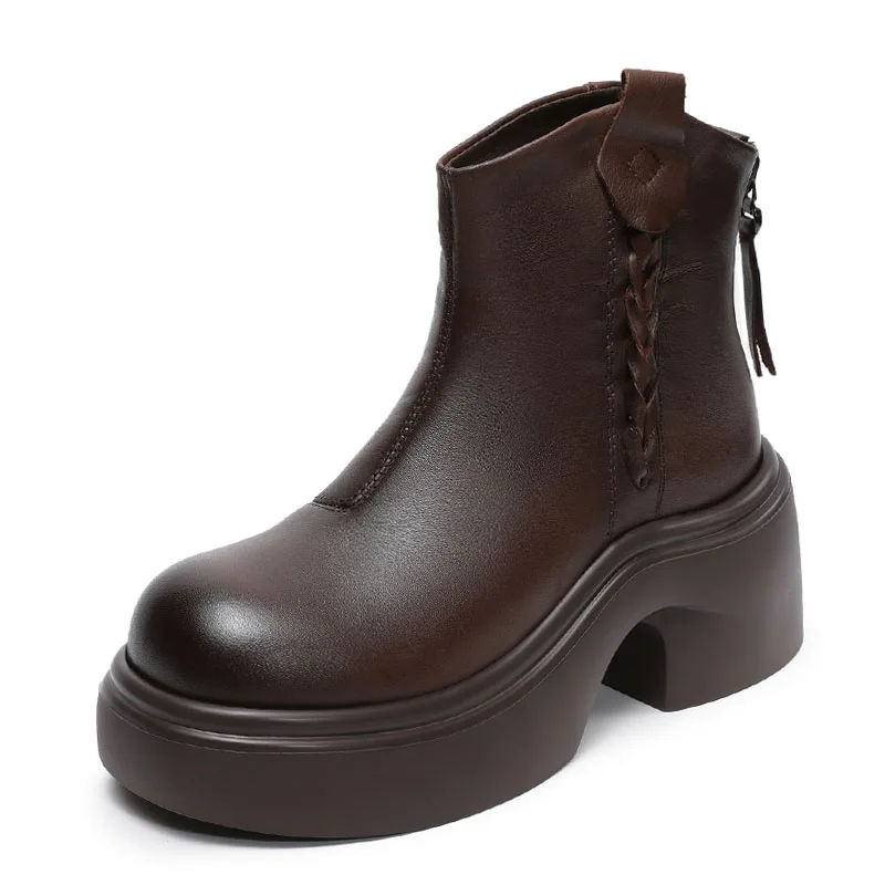 DRKANOL النمط البريطاني النساء سميكة عالية الكعب حذاء من الجلد شتاء دافئ الفراء مكتنزة منصة عودة سستة الارتفاع زيادة الأحذية #2