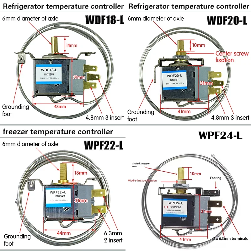 WZ-1Pc WDF18-L WDF20-L WPF22-L WPF24-L Refrigerator Parts Thermostat Household 250V Metal Temperature Controller